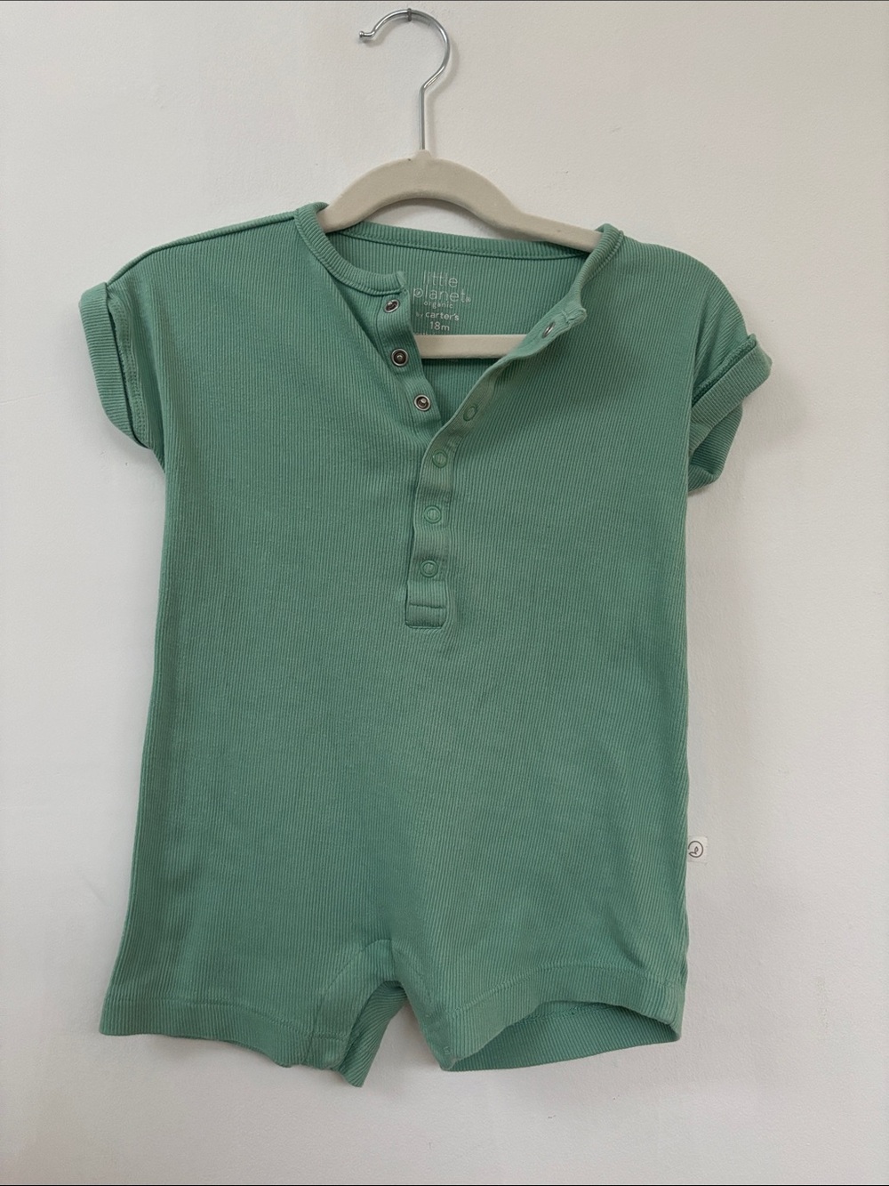 Little Planet by Carter's Sage Green Ribbed Henley Romper